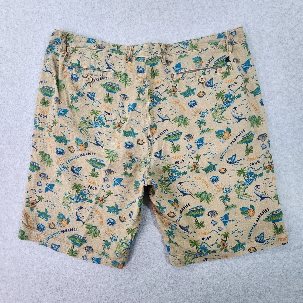 Tailor Vintage Shorts Mens 38x9 Tan Paradise Time Linen Blend Greenwich Slim Fit